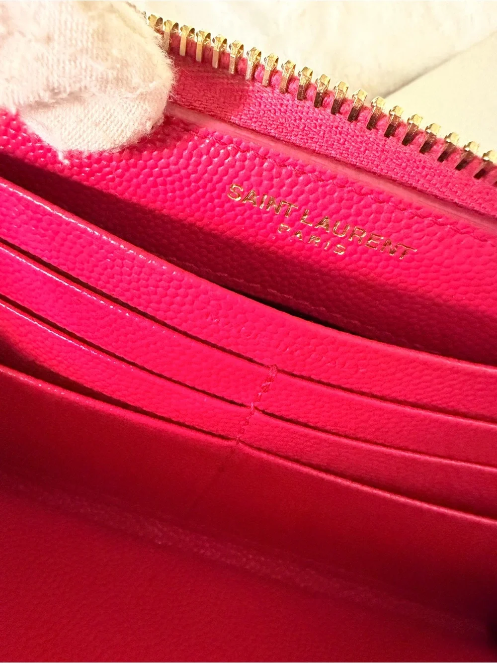 Saint Laurent Hot Pink Quilted Leather zipper Wallet with Gold YSL - Picture 16 of 17